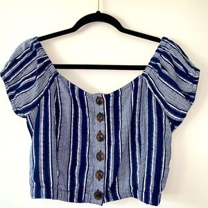 Navy Blue and White Crop Top- M